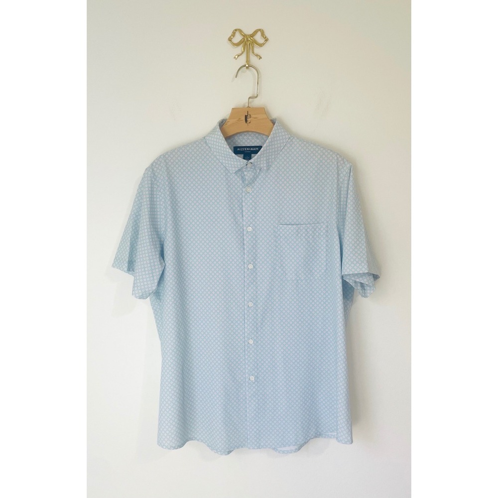 Mizzen+Main Leeward Short Sleeve Button Down Shirt Blue Pink Geometric Large L